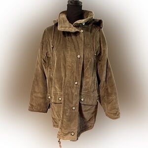 vintage Medium new york classics olive corduroy leather hooded flannel lined